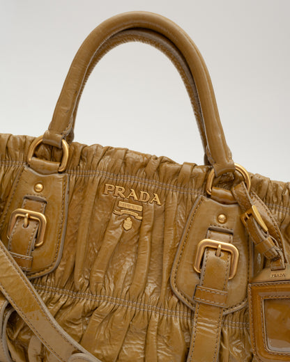 2000s PRADA Mustard Vernice Gaufre Satchel (as is)