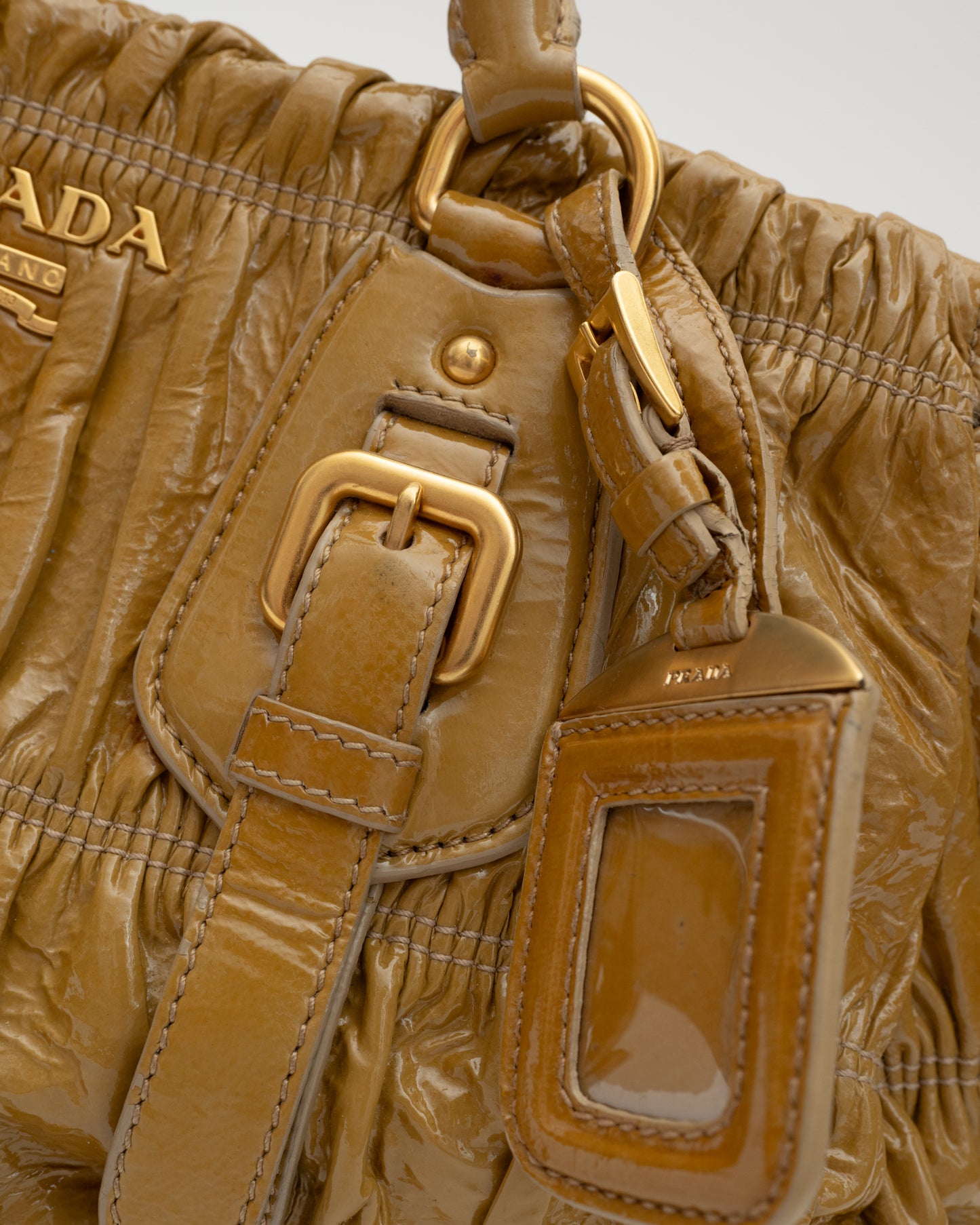 2000s PRADA Mustard Vernice Gaufre Satchel (as is)