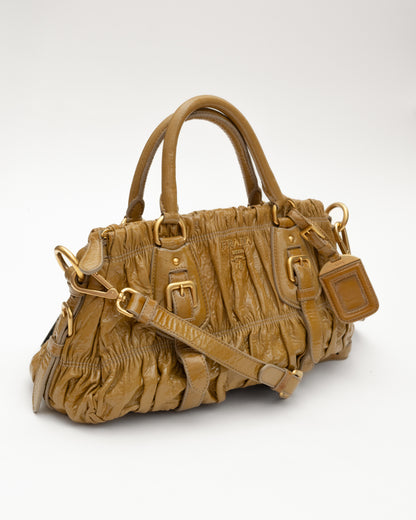 2000s PRADA Mustard Vernice Gaufre Satchel (as is)