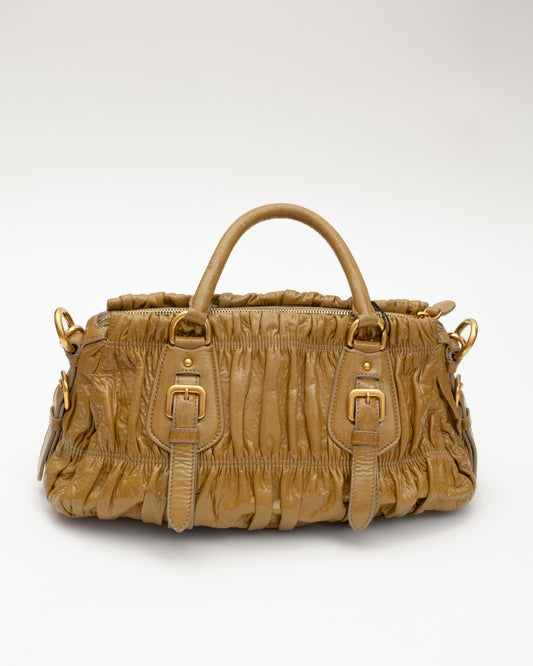 2000s PRADA Mustard Vernice Gaufre Satchel (as is)