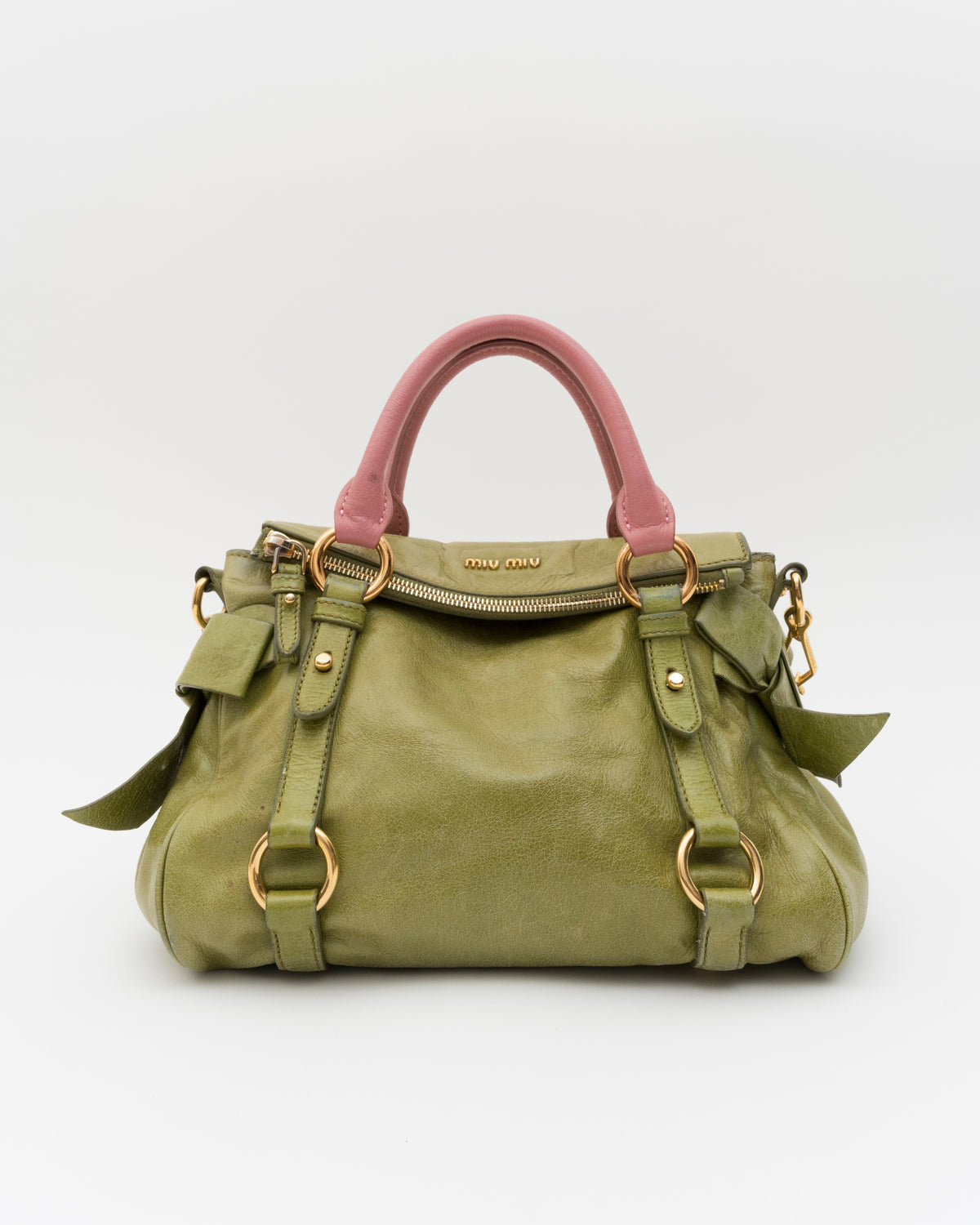 2000s MIU MIU Strawberry Matcha Reworked Vitello Lux Bow Bag