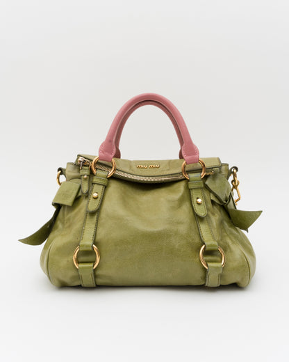 2000s MIU MIU Strawberry Matcha Reworked Vitello Lux Bow Bag