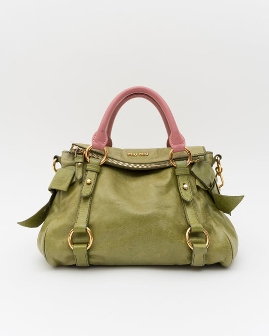 2000s MIU MIU Strawberry Matcha Reworked Vitello Lux Bow Bag
