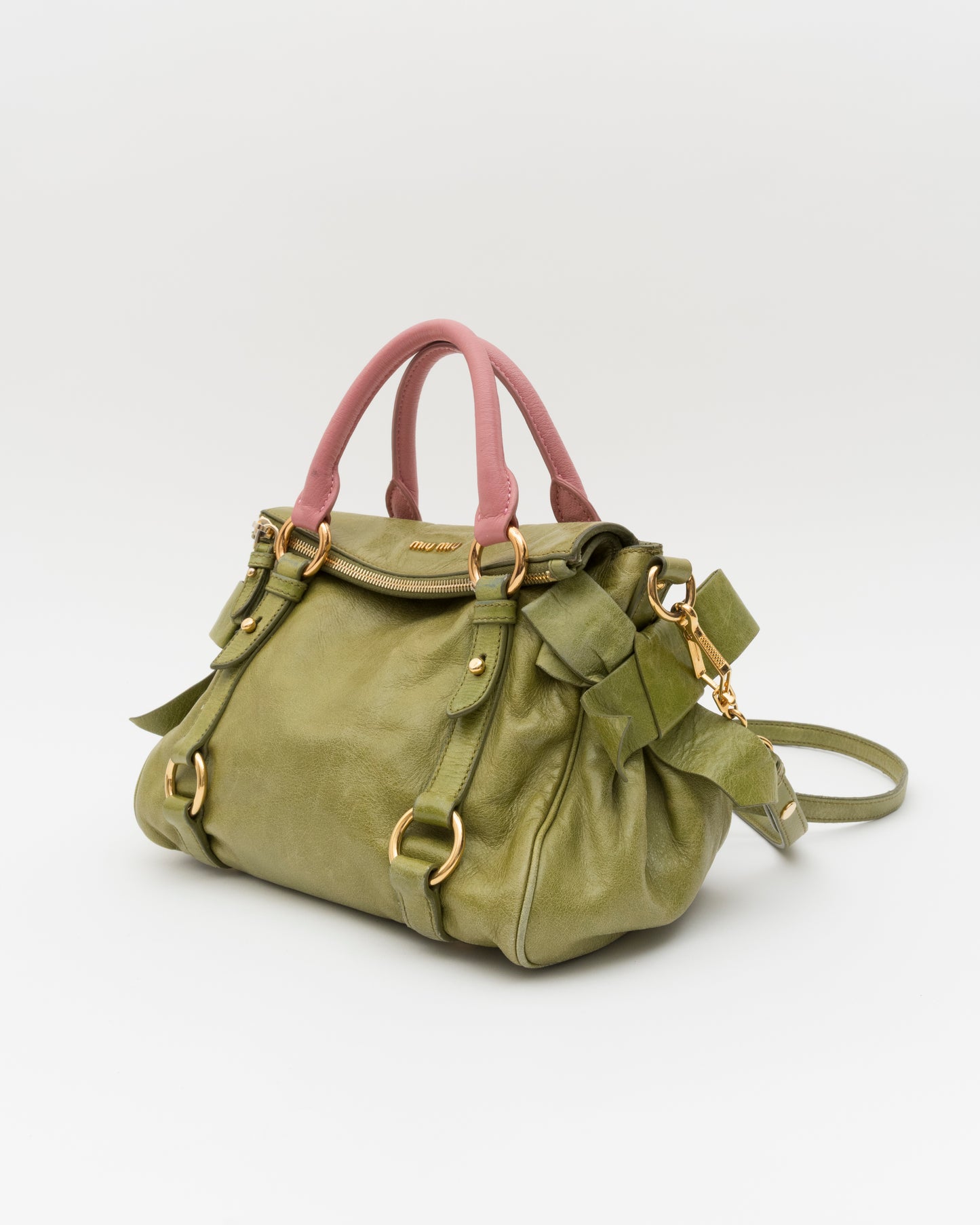 2000s MIU MIU Strawberry Matcha Reworked Vitello Lux Bow Bag