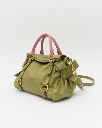 2000s MIU MIU Strawberry Matcha Reworked Vitello Lux Bow Bag