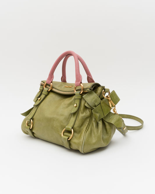 2000s MIU MIU Strawberry Matcha Reworked Vitello Lux Bow Bag