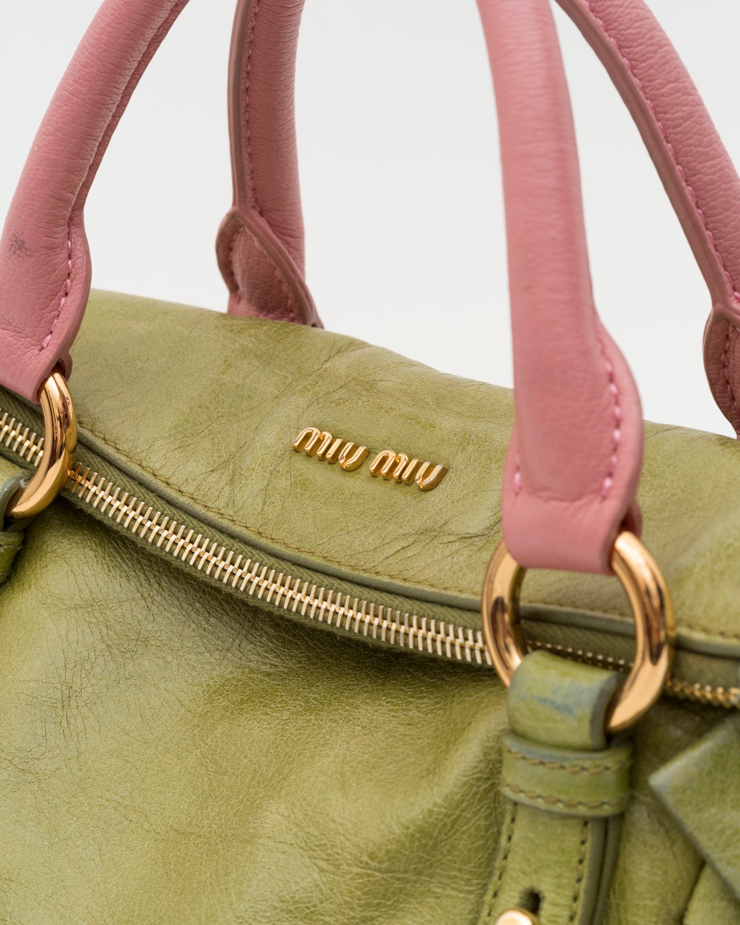 2000s MIU MIU Strawberry Matcha Reworked Vitello Lux Bow Bag