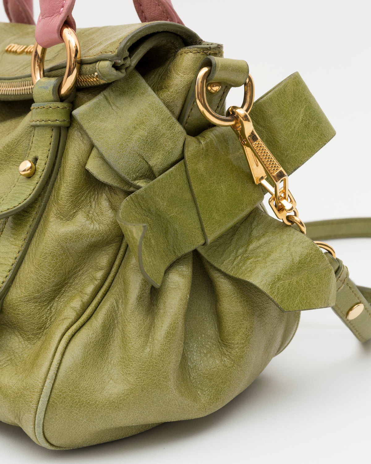 2000s MIU MIU Strawberry Matcha Reworked Vitello Lux Bow Bag
