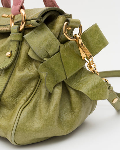 2000s MIU MIU Strawberry Matcha Reworked Vitello Lux Bow Bag