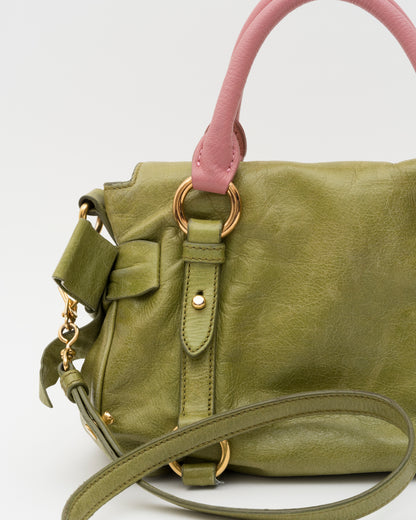 2000s MIU MIU Strawberry Matcha Reworked Vitello Lux Bow Bag