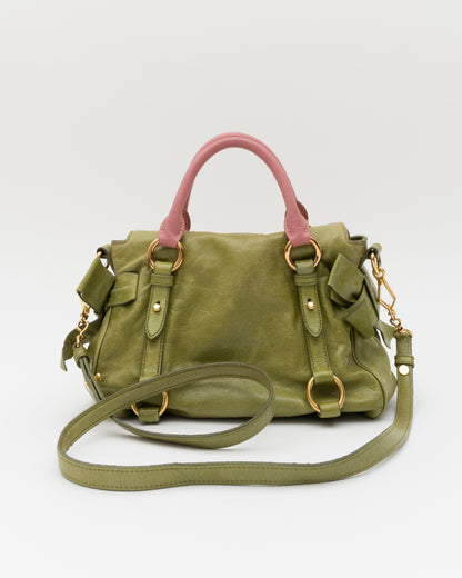 2000s MIU MIU Strawberry Matcha Reworked Vitello Lux Bow Bag
