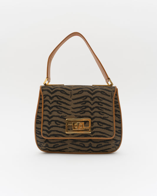 90s FENDI Tiger Stripe Jacquard Shoulder Bag