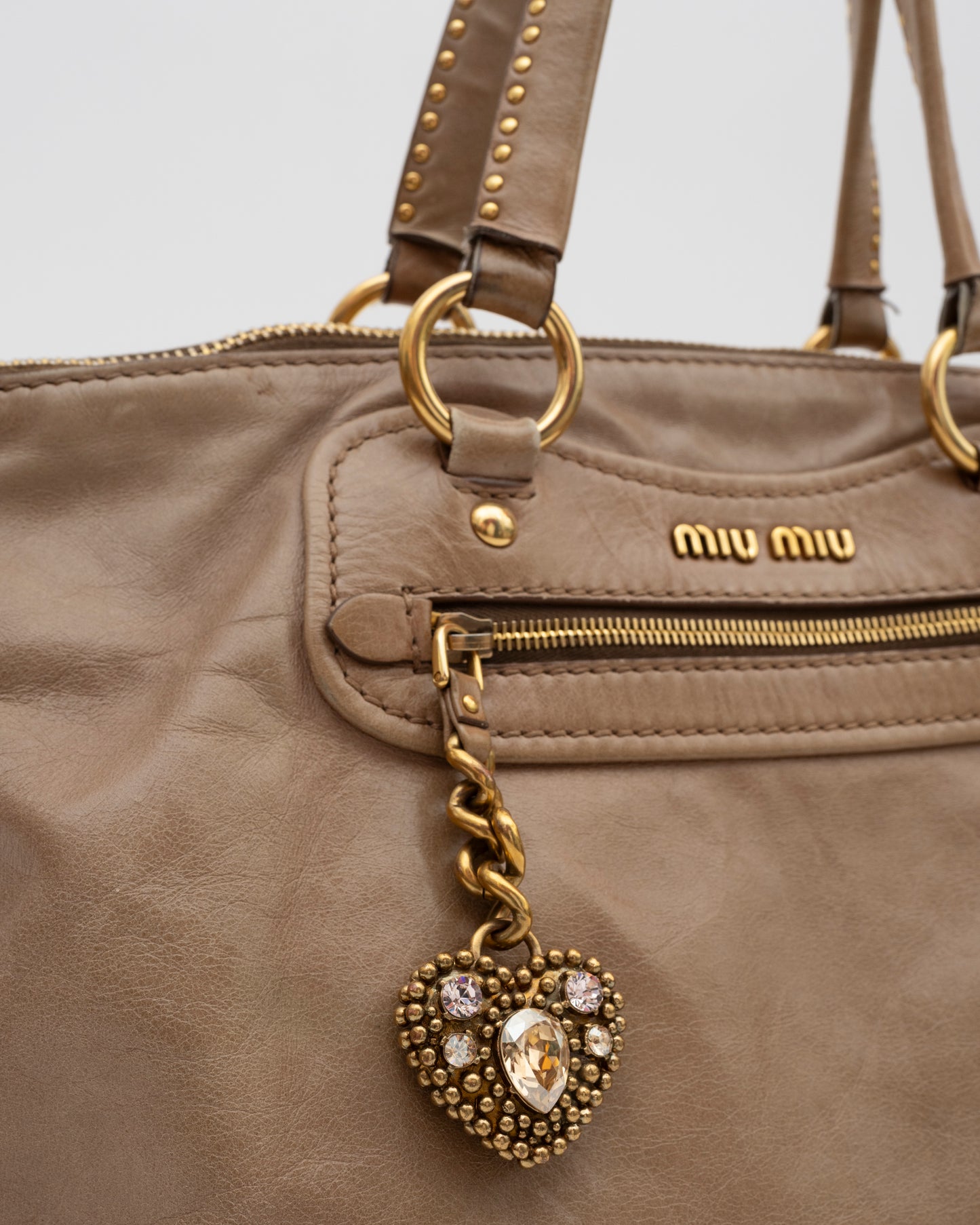 2000s MIU MIU Tan Vitello Leather Bag w/Heart Charm