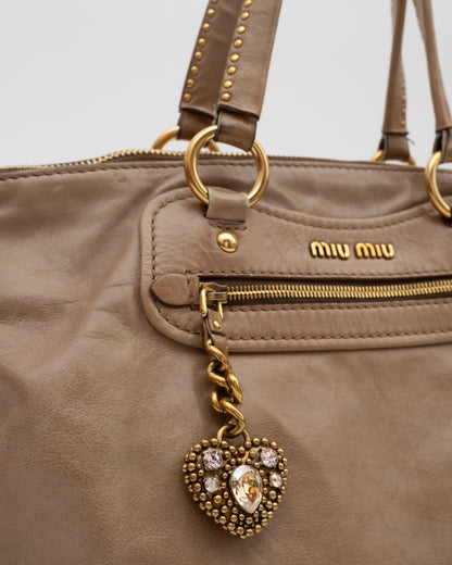 2000s MIU MIU Tan Vitello Leather Bag w/Heart Charm