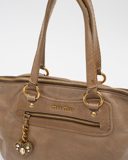 2000s MIU MIU Tan Vitello Leather Bag w/Heart Charm