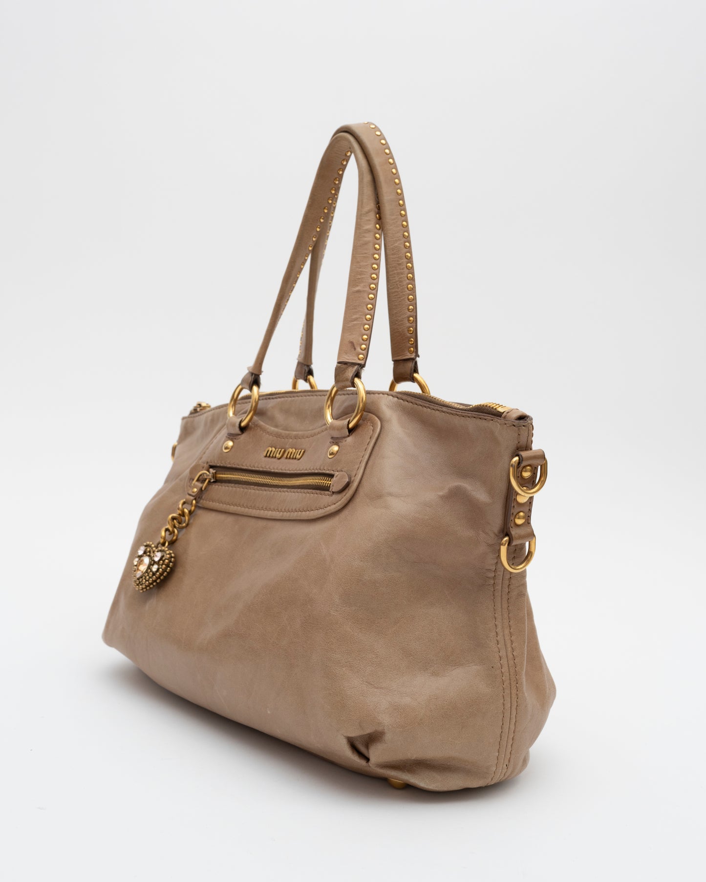 2000s MIU MIU Tan Vitello Leather Bag w/Heart Charm