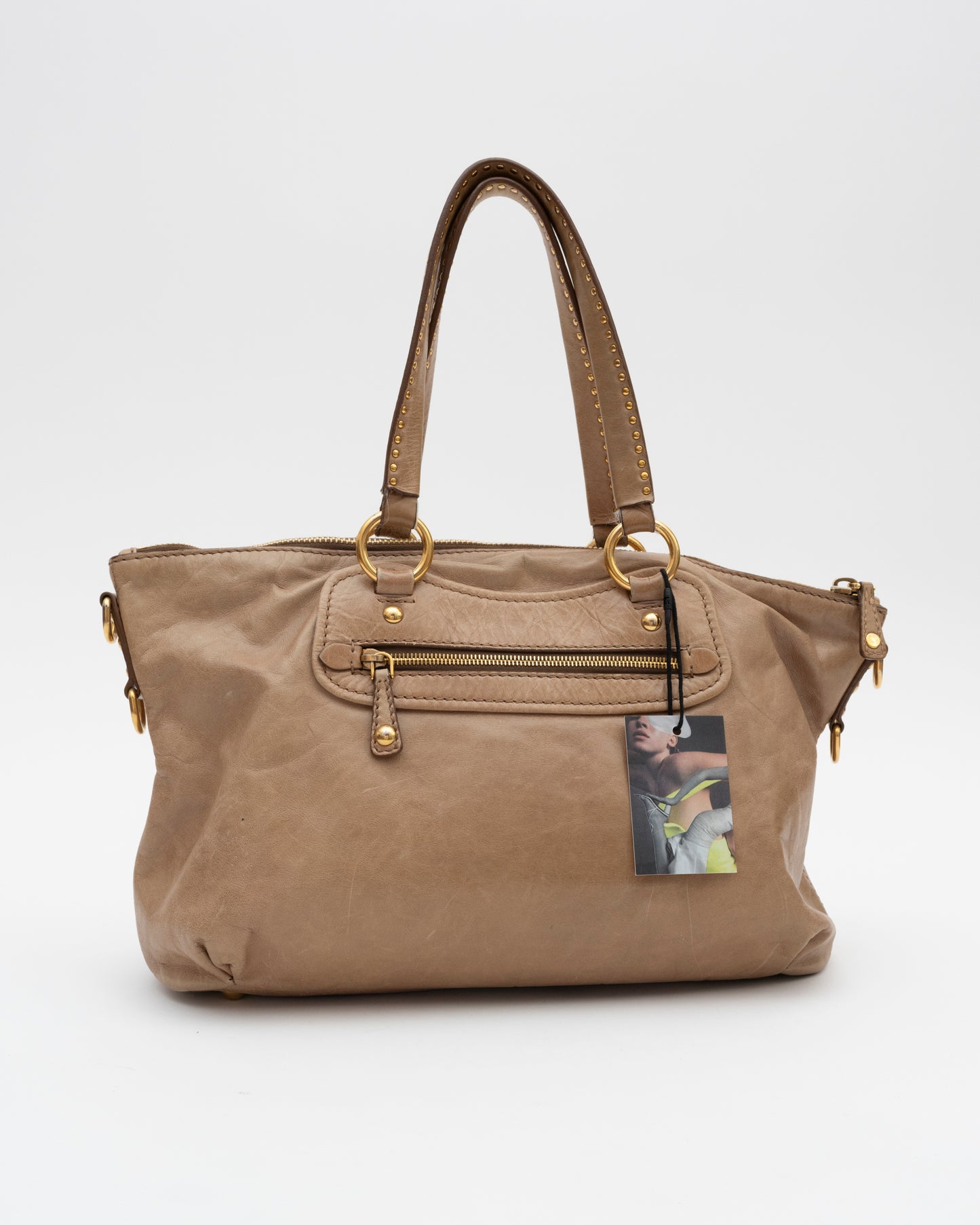 2000s MIU MIU Tan Vitello Leather Bag w/Heart Charm