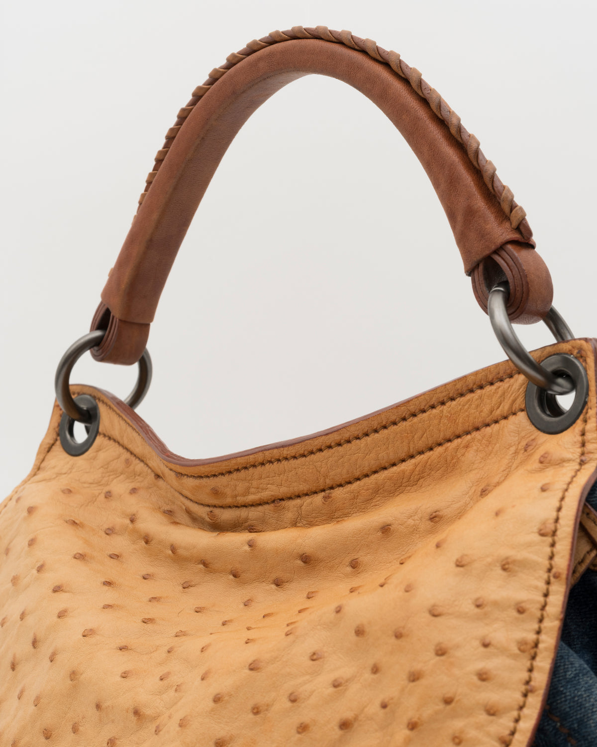 2000s MIU MIU Two Tone Blue Jean & Beige Ostrich Hobo Bag