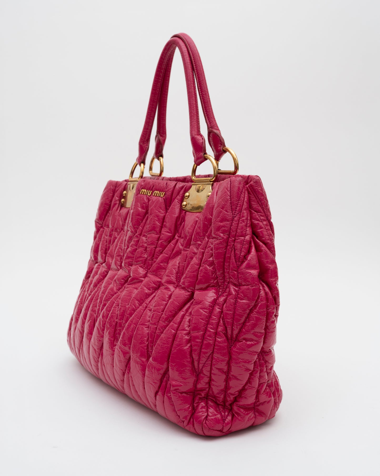 2000s MIU MIU Fuchsia Patent Leather Matelasse Bag