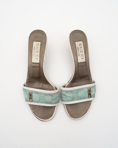 2000s GUCCI Tom Ford Era Blue GG Monogram Mules (35.5)