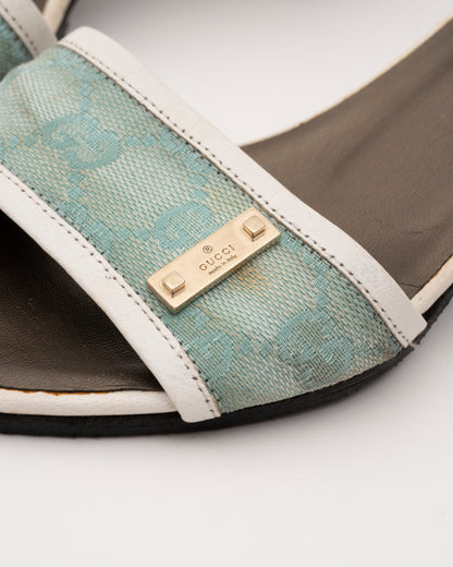 2000s GUCCI Tom Ford Era Blue GG Monogram Mules (35.5)