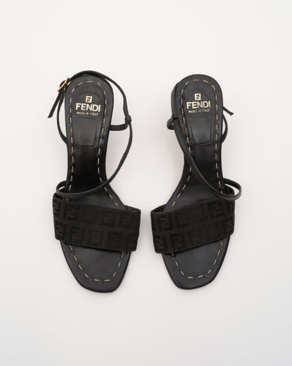 90s FENDI Zucca Black Slingback Sandals (36)