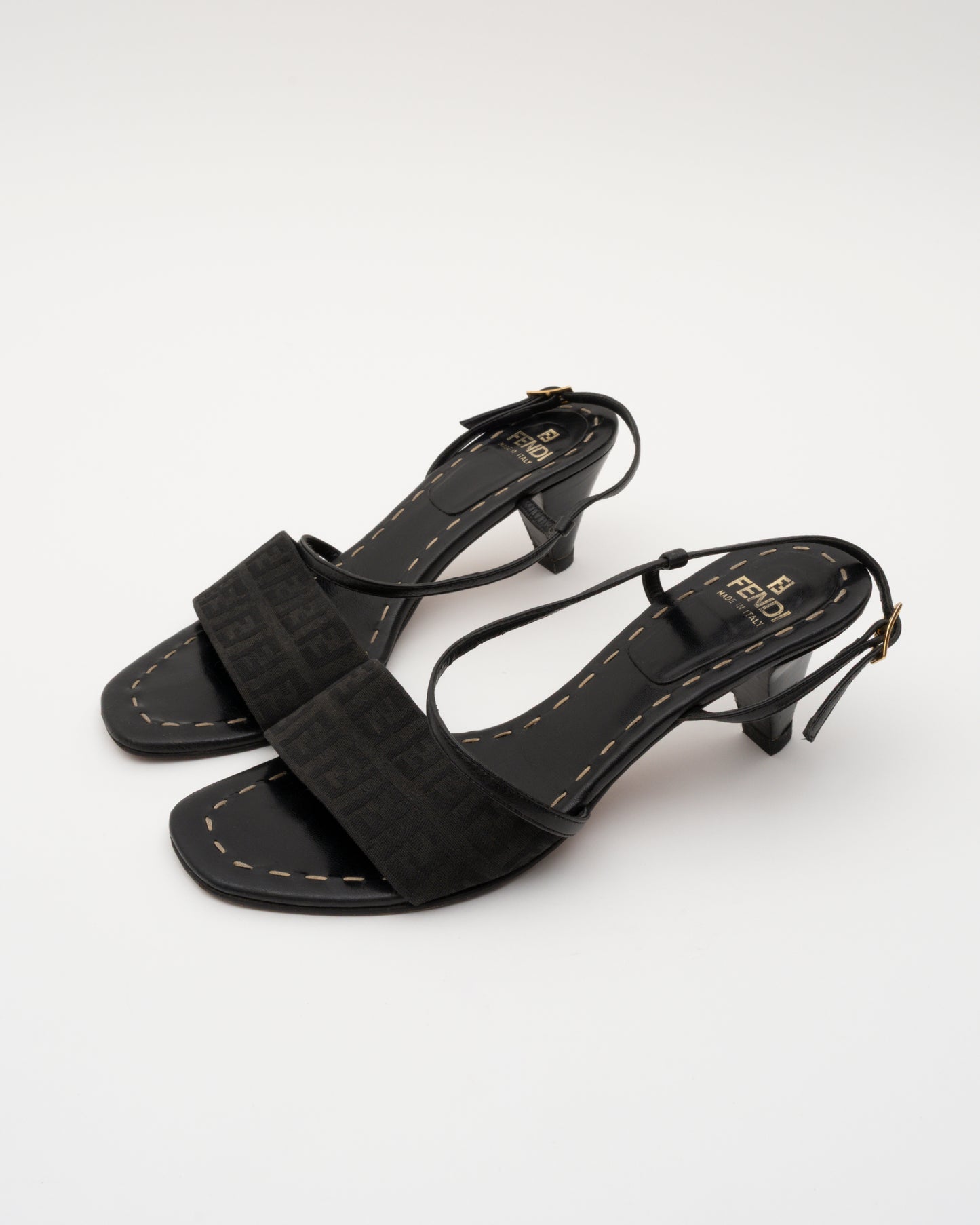 90s FENDI Zucca Black Slingback Sandals (36)