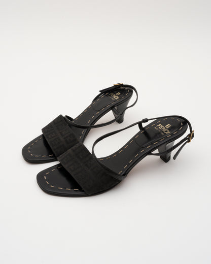 90s FENDI Zucca Black Slingback Sandals (36)