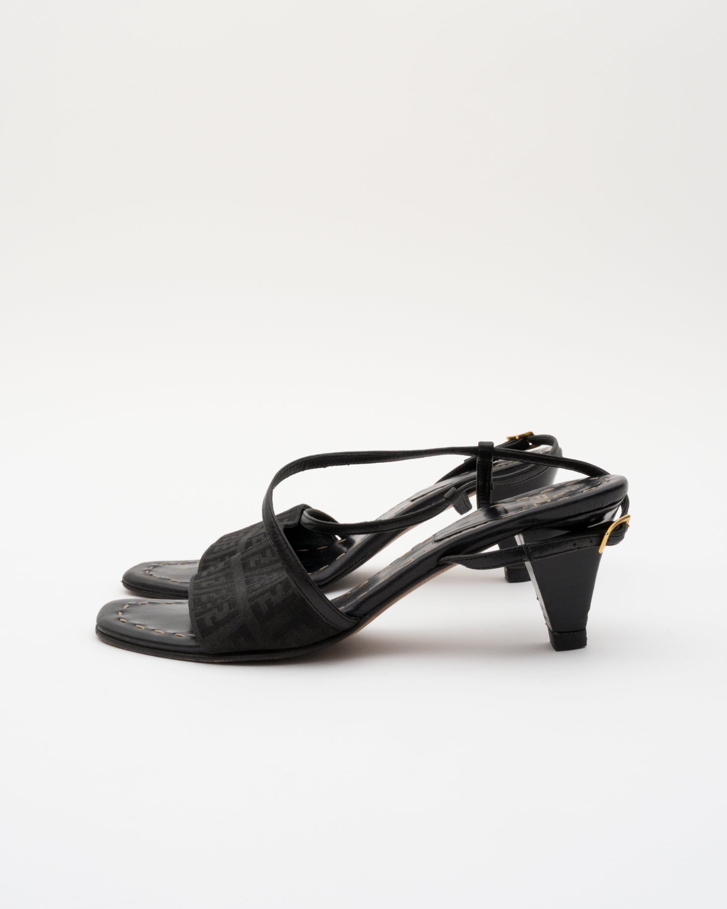 90s FENDI Zucca Black Slingback Sandals (36)