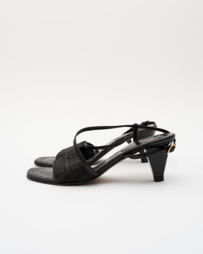90s FENDI Zucca Black Slingback Sandals (36)