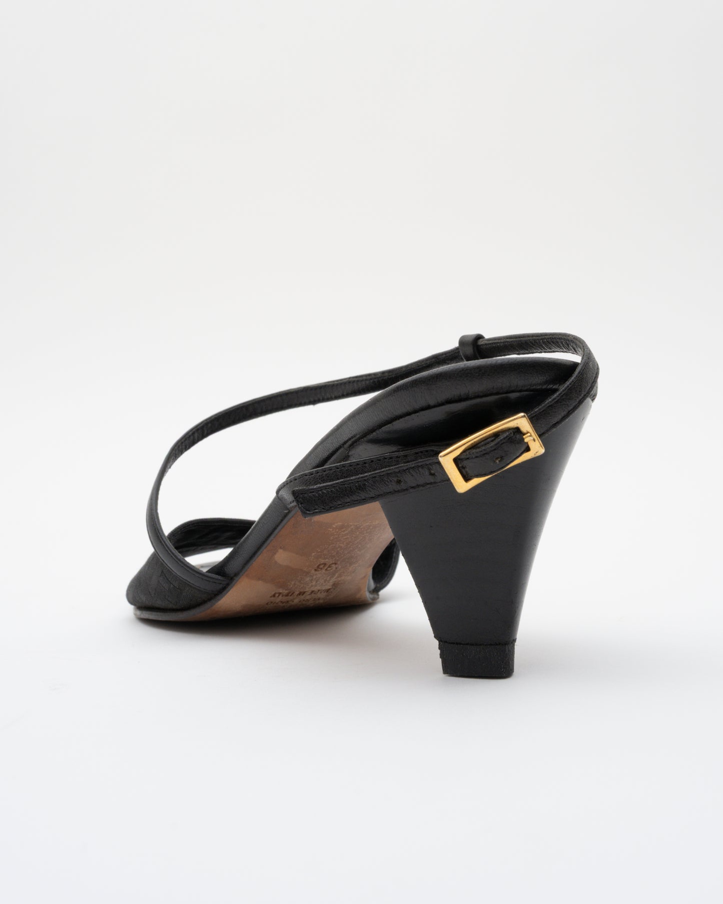 90s FENDI Zucca Black Slingback Sandals (36)