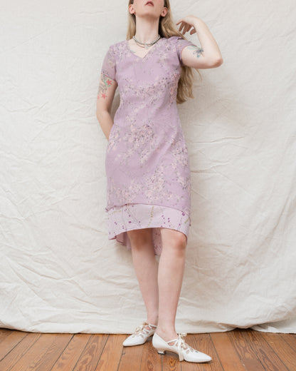 Vintage Lilac Floral Chiffon Dress (S/M)