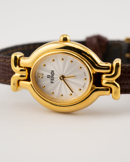 90s FENDI 640L Gold Watch w/Brown Leather Band