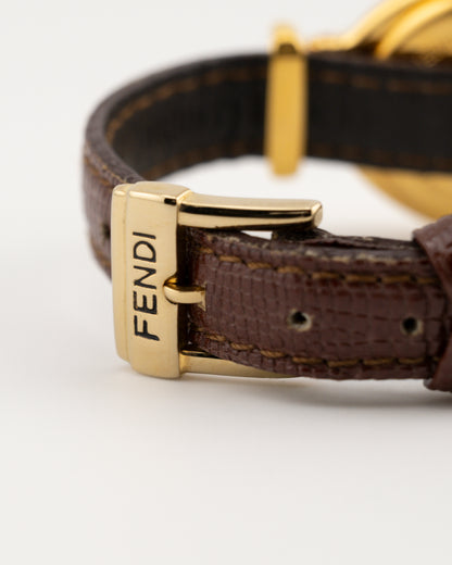 90s FENDI 640L Gold Watch w/Brown Leather Band