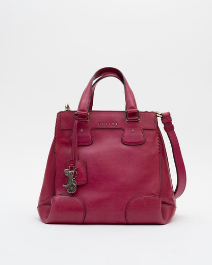 2000s CELINE Berry Leather Two-Way Bag w/Horse Carriage Charm