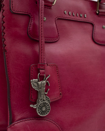 2000s CELINE Berry Leather Two-Way Bag w/Horse Carriage Charm