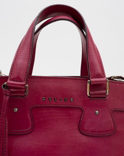 2000s CELINE Berry Leather Two-Way Bag w/Horse Carriage Charm