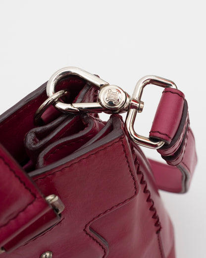 2000s CELINE Berry Leather Two-Way Bag w/Horse Carriage Charm