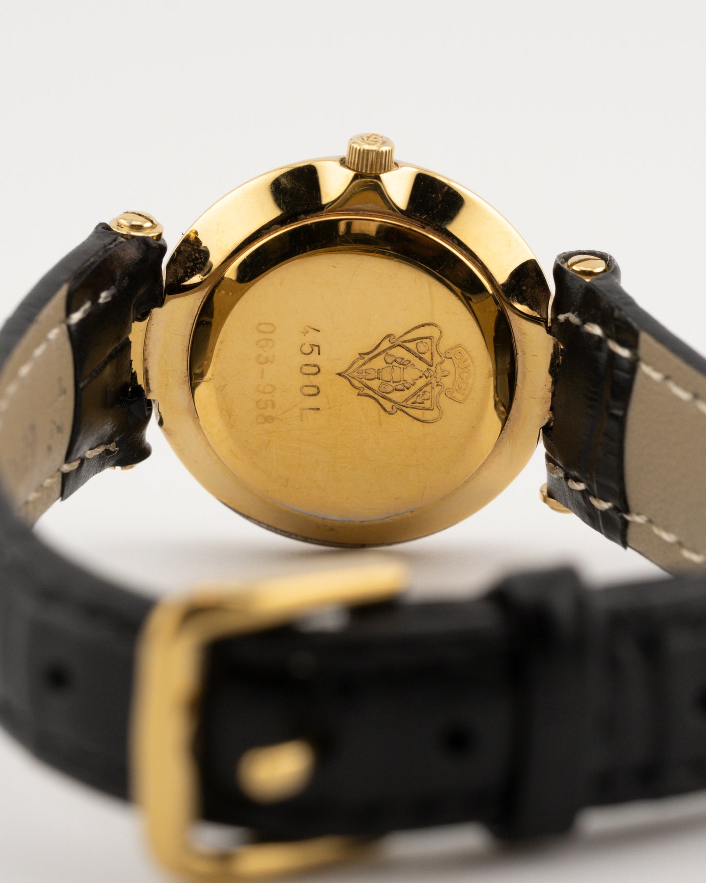 90s GUCCI 4500L Two Tone Leather Watch w/Black Dial