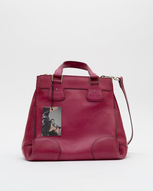 2000s CELINE Berry Leather Two-Way Bag w/Horse Carriage Charm