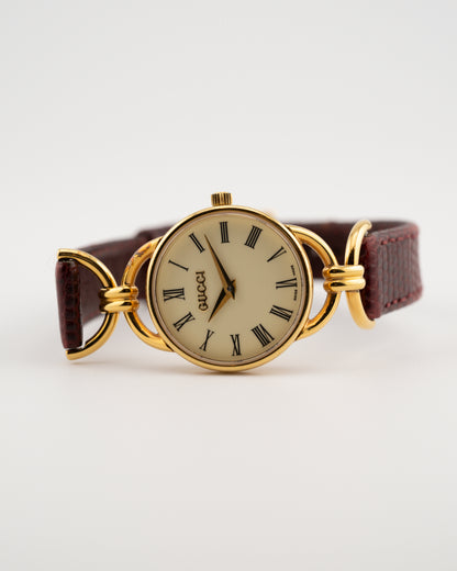90s GUCCI 6000.2L Horsebit Watch w/Maroon Leather Band