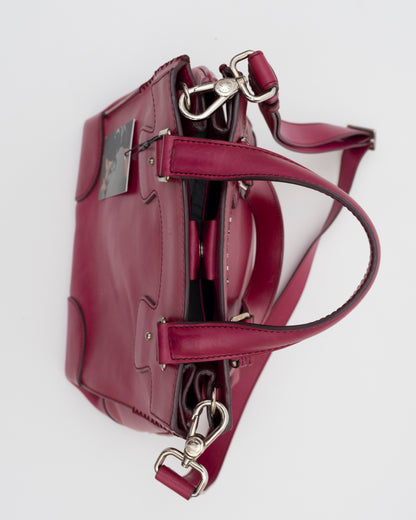 2000s CELINE Berry Leather Two-Way Bag w/Horse Carriage Charm