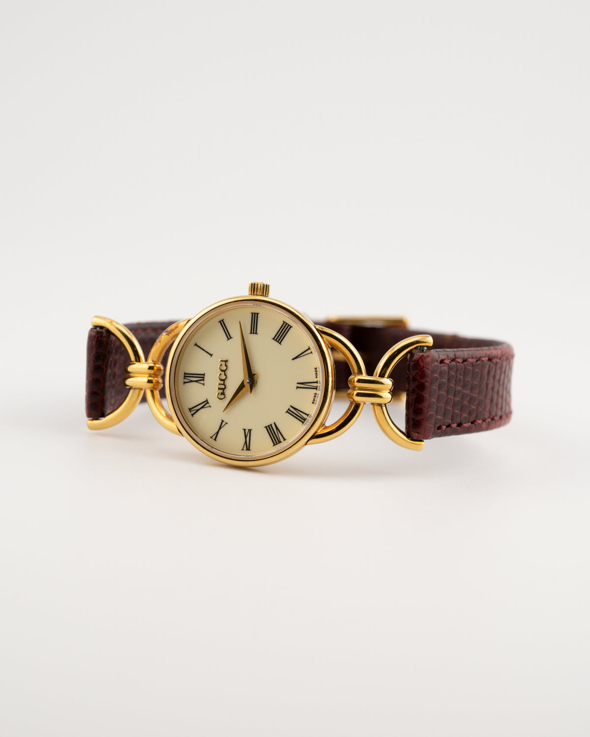 90s GUCCI 6000.2L Horsebit Watch w/Maroon Leather Band
