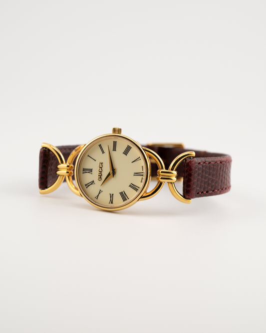 90s GUCCI 6000.2L Horsebit Watch w/Maroon Leather Band