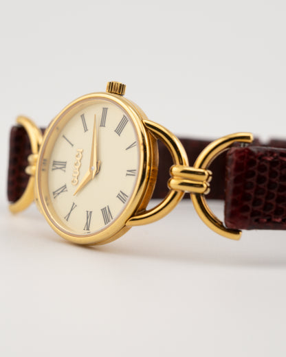 90s GUCCI 6000.2L Horsebit Watch w/Maroon Leather Band