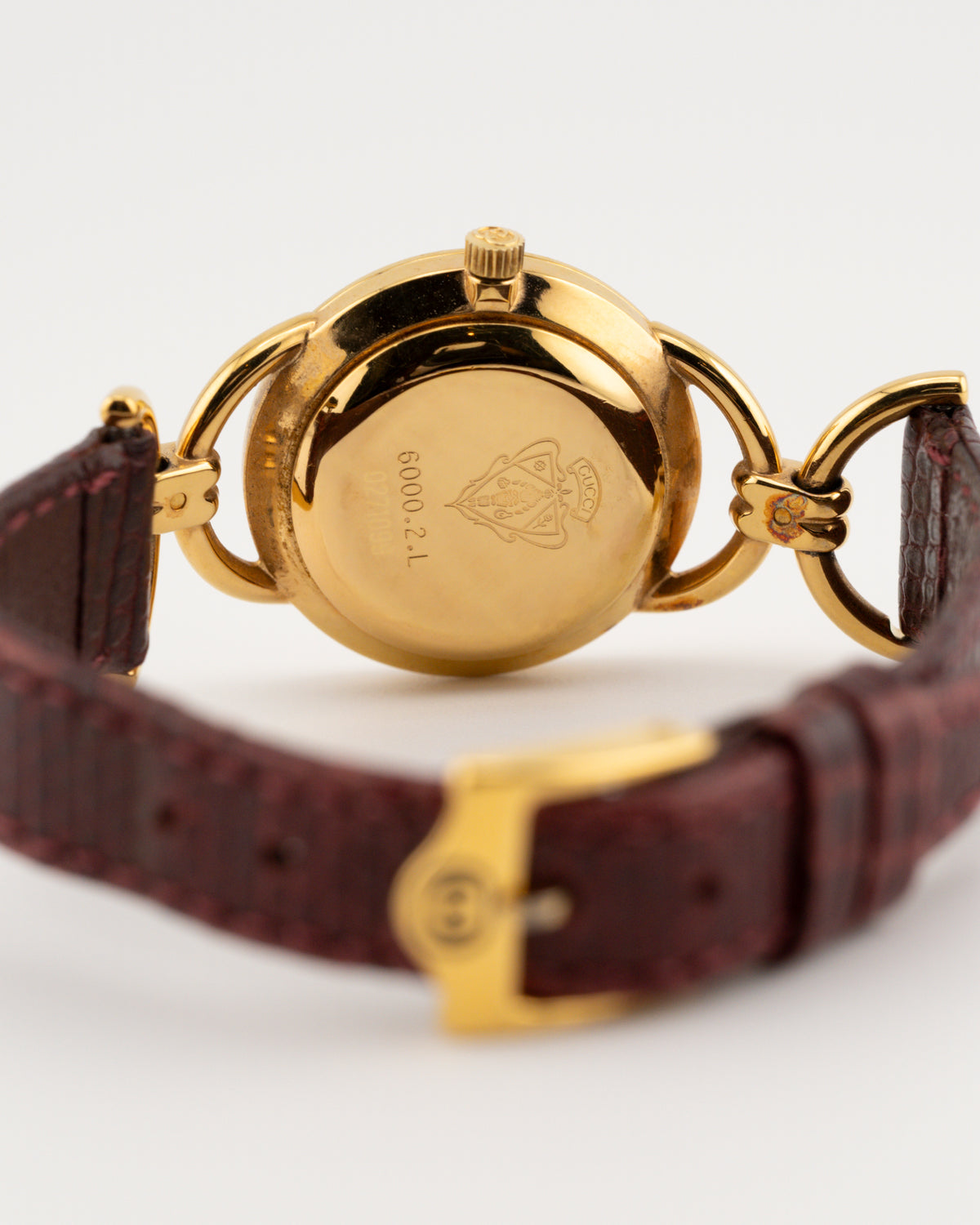 90s GUCCI 6000.2L Horsebit Watch w/Maroon Leather Band
