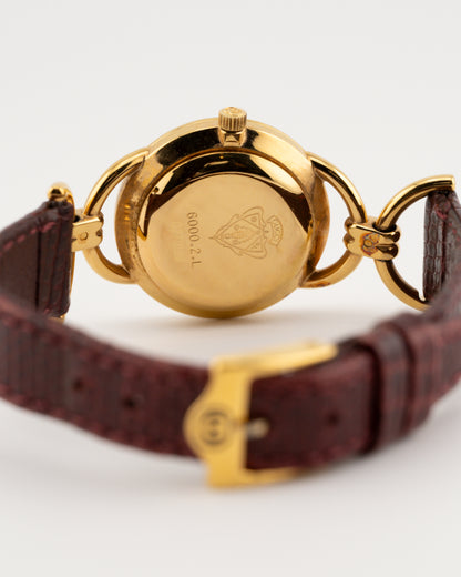 90s GUCCI 6000.2L Horsebit Watch w/Maroon Leather Band