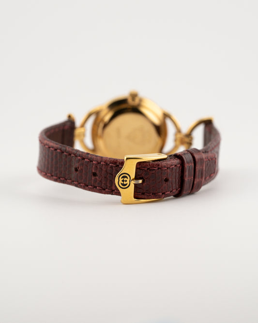 90s GUCCI 6000.2L Horsebit Watch w/Maroon Leather Band