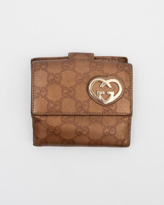 2000s GUCCI Bronze GG Logo Heart Wallet (as is)