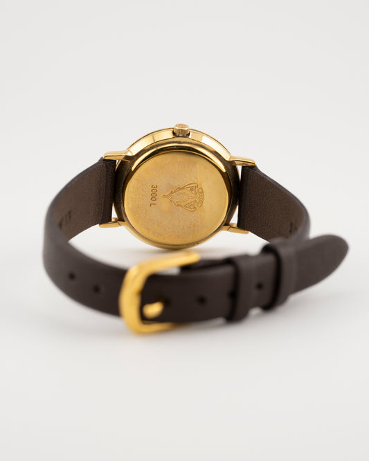90s GUCCI 3000L Gold Watch w/Brown Leather Band